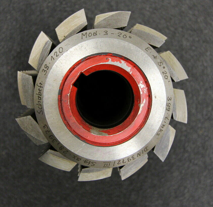 SAAZOR Stollenwälzfräser involute spline hob m=3mm BP III DIN3972 20° 3gg. Li