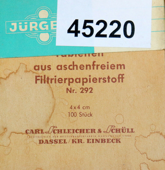 SCHLEICHER & SCHUELL 160Stk Tabletten aschefreier Filtrierpapierstoff Nr. 292