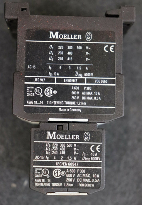 MOELLER 3 Stück Schütz mit Kontaktblock DIL ER-40 + 04 DIL-E Steuerspannung 110V
