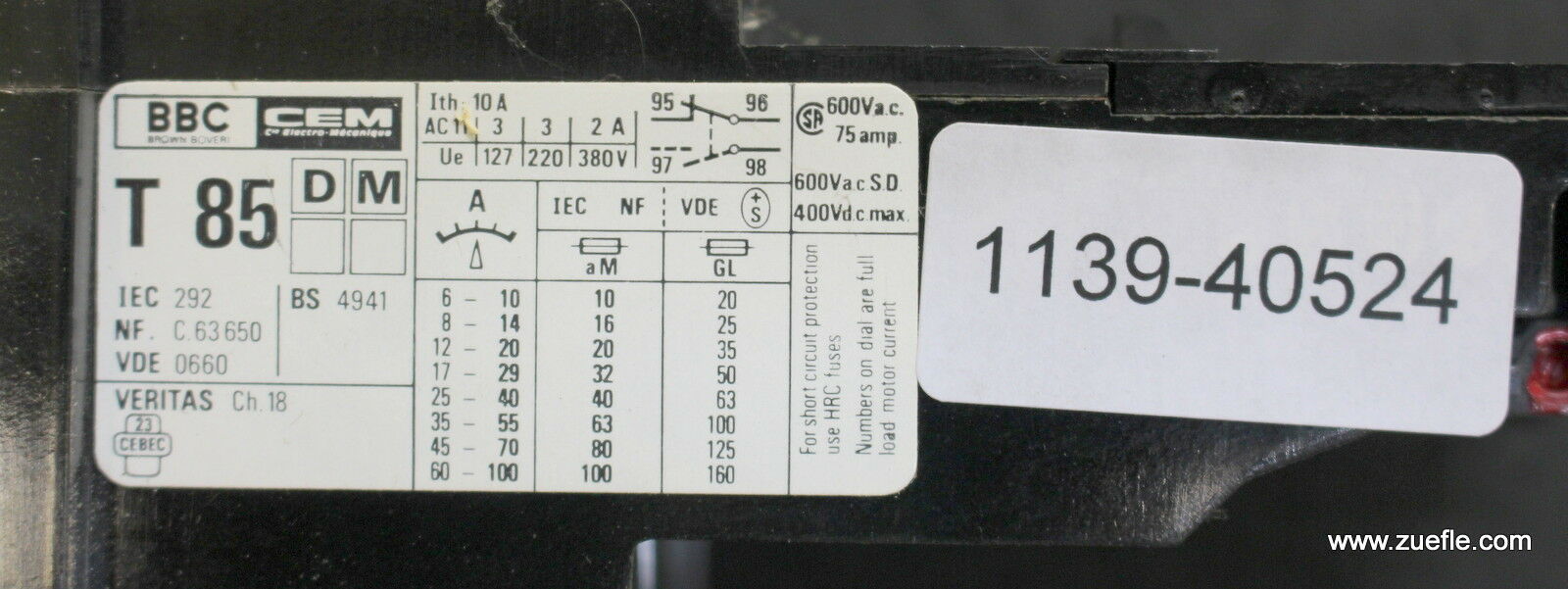 BBC Überlastrelais overload relay T85DM 8-14A