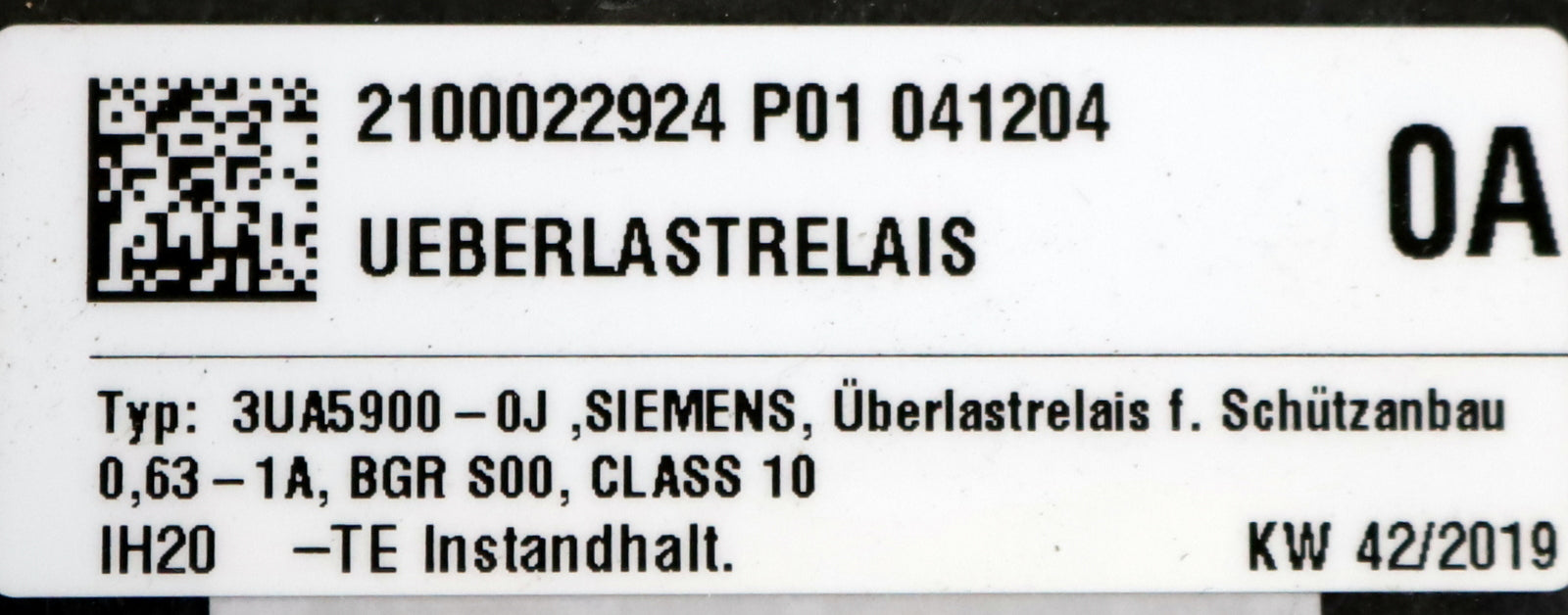 Bild des Artikels SIEMENS-Überlastrelais-overload-relay-3UA5900-0J-0,63-1A-unbenutzt