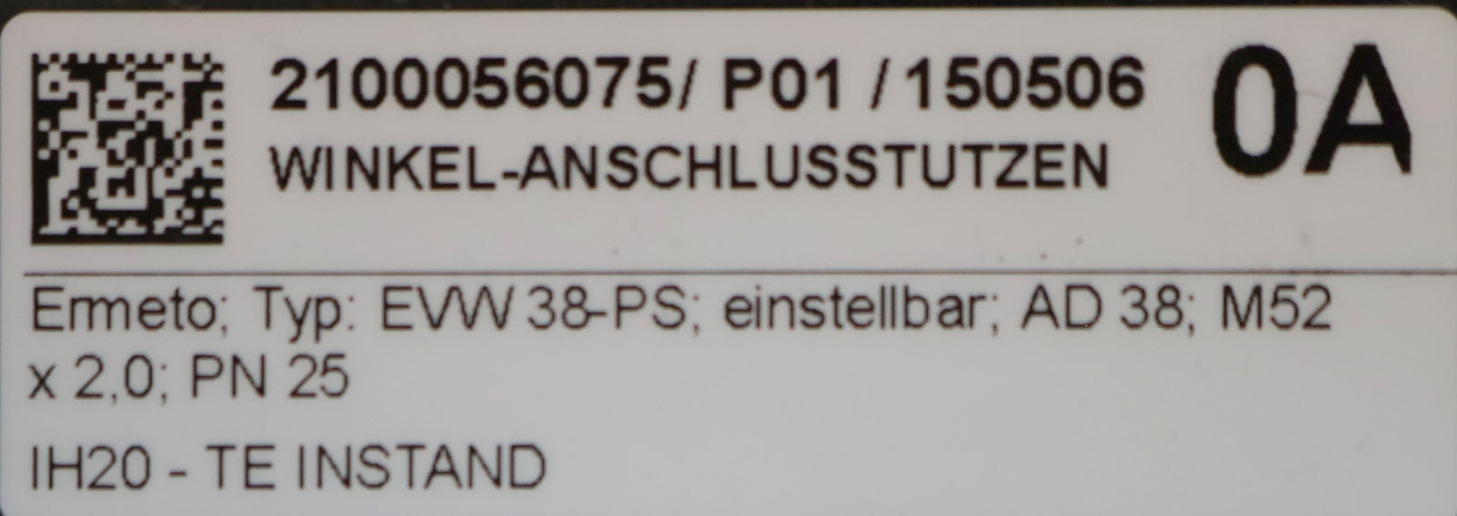 Bild des Artikels ERMETO-Winkel-Anschlusstutzen-mit-Schaft-Typ:-EVW-38-PS-einstellbar-außenØ-52mm