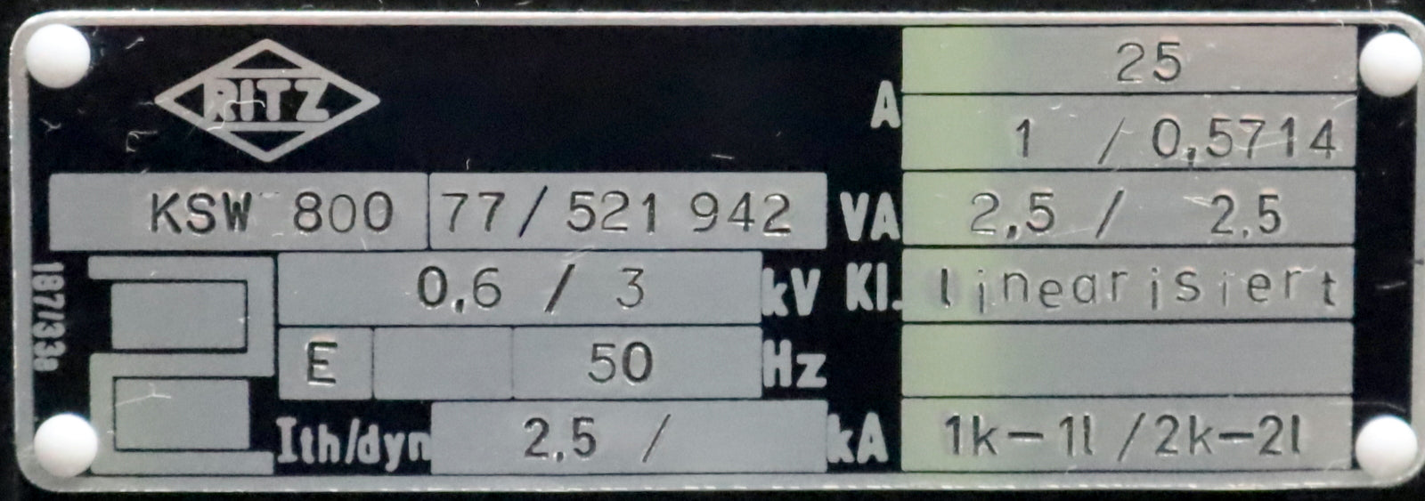Bild des Artikels RITZ-Messwandler-KSW800-77/521924-25A-600-/-3000V-50Hz-Ithdyn=-2500A-1-/-0,5714A