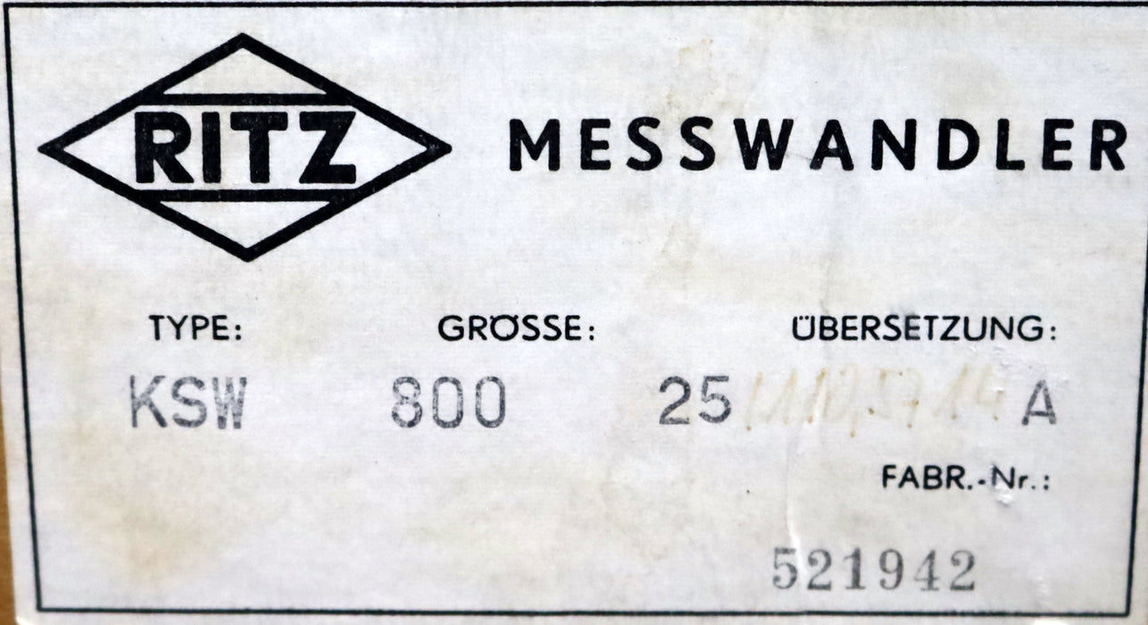 Bild des Artikels RITZ-Messwandler-KSW800-77/521924-25A-600-/-3000V-50Hz-Ithdyn=-2500A-1-/-0,5714A