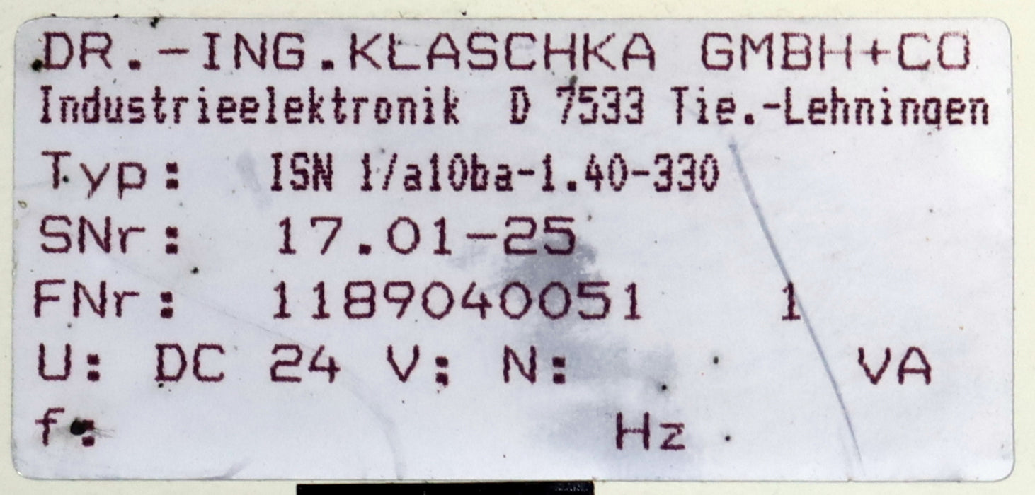 Bild des Artikels KLASCHKA-Drehzahl-Messrelais-ISN-1/a10ba-1.40-330-SNr.-17.01-25-U=--24VDC