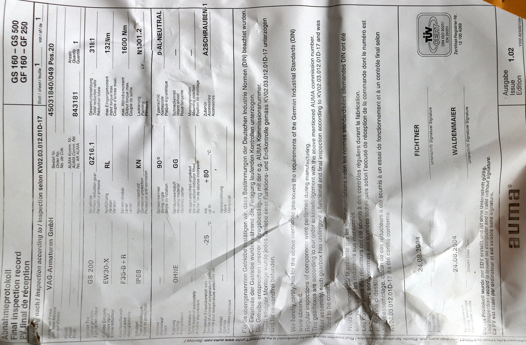 Bild des Artikels VAG-/-AUMA-Umbausatz-AUMA-Getriebe-zu-EKN-Klappe-154-DN1200-PN10-AUMA-GS200