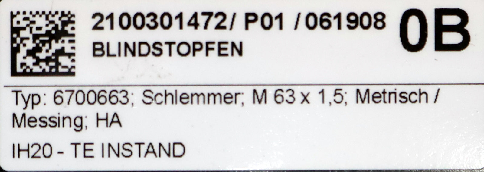 Bild des Artikels SCHLEMMER-3x-Blindstopfen-rund-IVB-5-H-Typ-6700663-M63x1,5-Ø-67mm