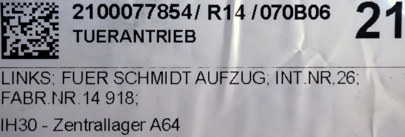 Bild des Artikels SCHMIDT-AUFZUG-Türantrieb-für-Aufzugstyp-26-LINKS-Fabr.-Nr.-14-918