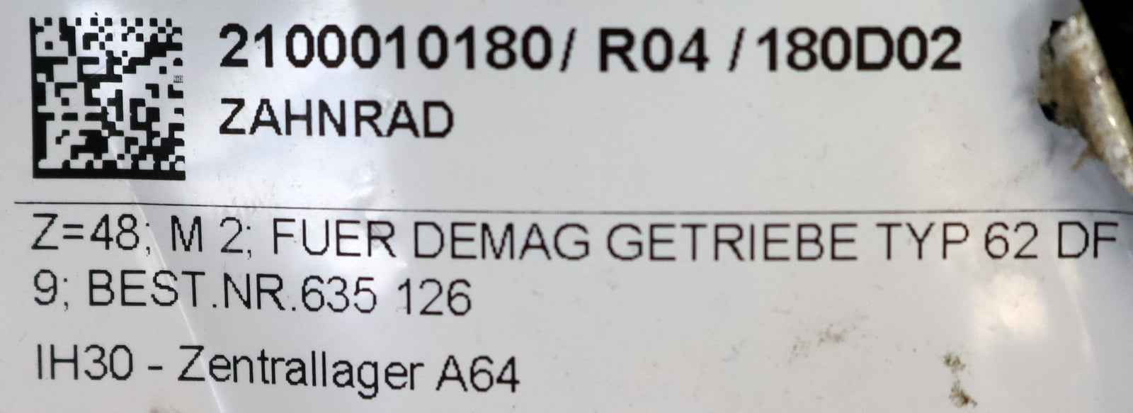 Bild des Artikels DEMAG-Zahnrad-mit-Z=-48-für-Getriebe-Typ-62-DF-9-Best.Nr.-635-126-unbenutzt