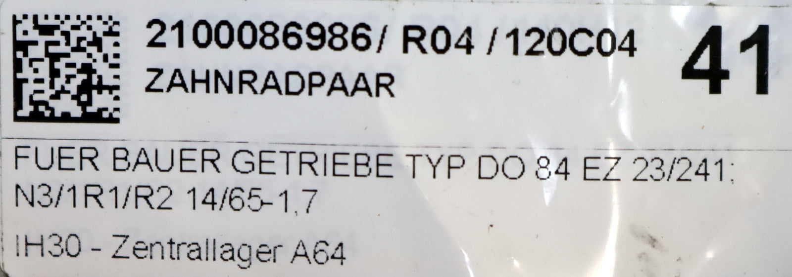 Bild des Artikels BAUER-Zahnradpaar-für-Getriebe-Typ-DO-84-EZ-23/241-N3/1R1/R2-Z-=14-m=1,75mm