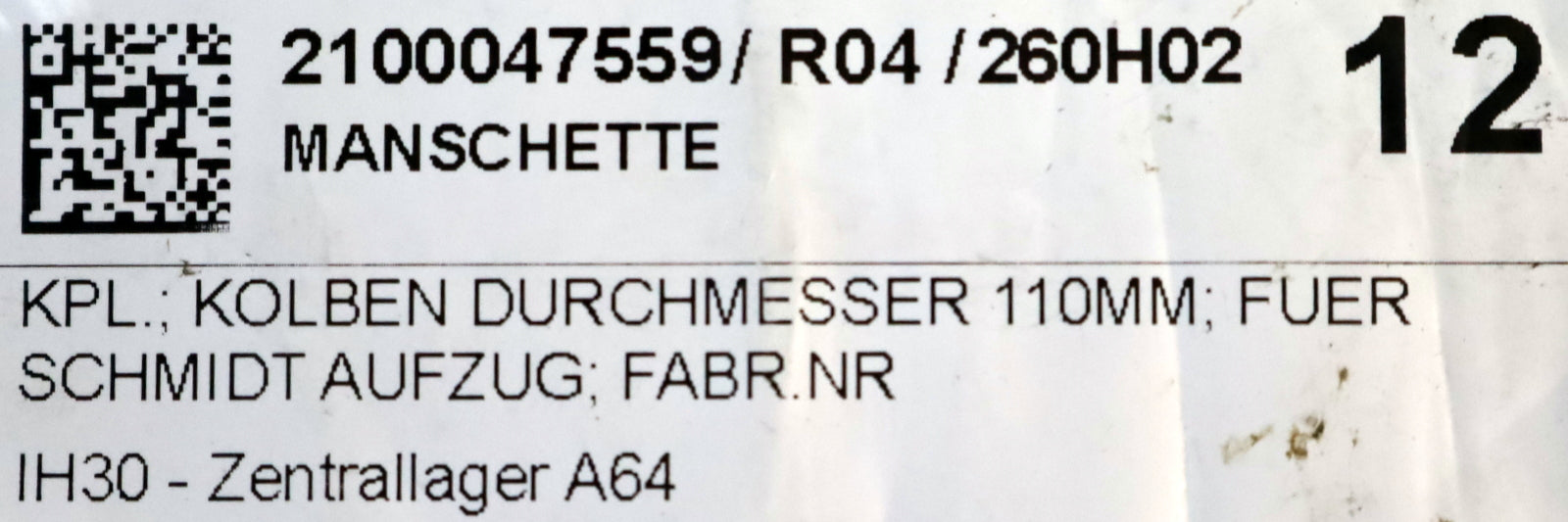 Bild des Artikels SCHMIDT-AUFZUG-Manchette-Ø-110mm-für-SCHMIDT-AUFZUG-Fab.Nr.-14146-un-14969