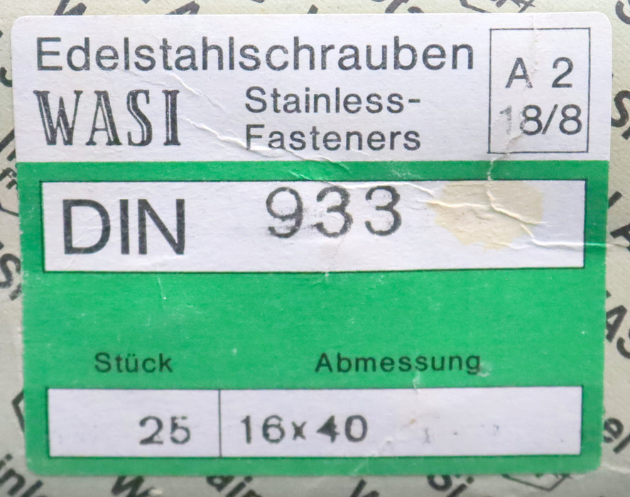 Bild des Artikels WASI-25x-Edelstahl-Sechskantschraube-M16x40-nach-DIN933-Gewinde-M16-unbenutzt