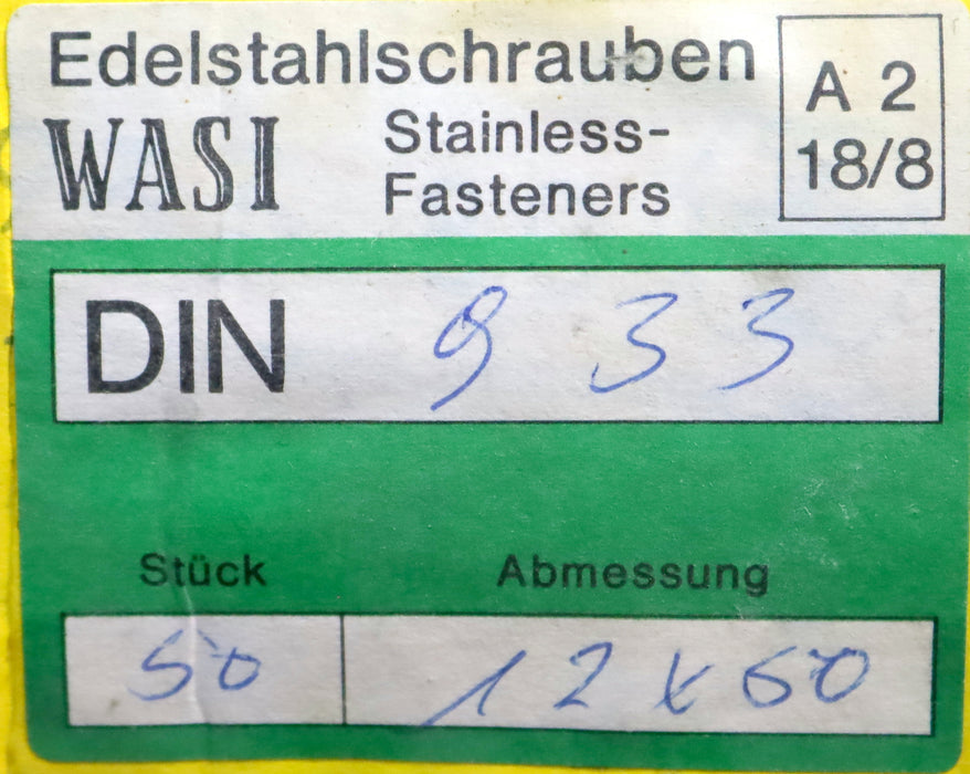 Bild des Artikels WASI-50x-Edelstahl-Sechskantschraube-M12x50-nach-DIN933-Gewinde-M12-unbenutzt