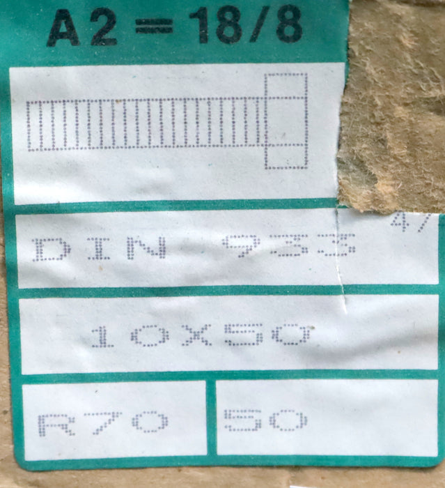 Bild des Artikels 50x-Edelstahl-Sechskantschraube-M10x500-nach-DIN933-Gewinde-M10-unbenutzt