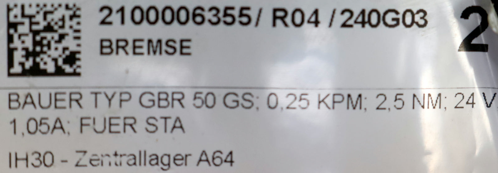 Bild des Artikels BAUER-Bremse-No.-1750420-1-Type-E-005-A-4-2,5Nm-24VDC-2,05A-Baujahr-25.3.1997