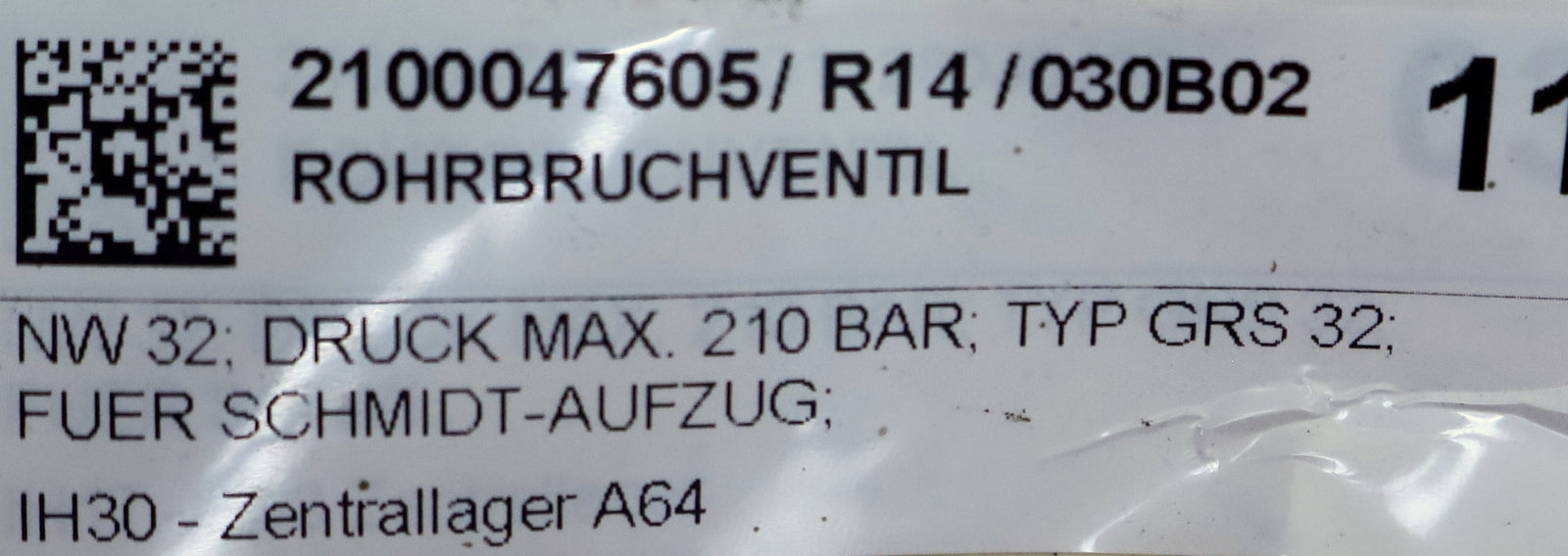 Bild des Artikels BEHRINGER-Rohrbruchventil-für-SCHMIDT-AUFZÜGE-Type-GRS-32-DN32--P-=-210bar