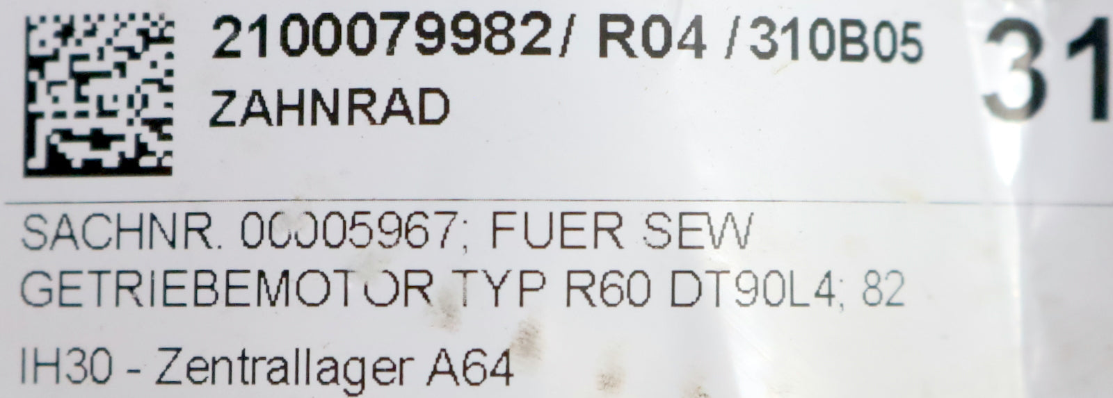 Bild des Artikels SEW-Zahnrad-für-SEW-Getriebemotor-Typ-R60-DT90L4;-82-Zähnezahl-Z-=-65-unbenutzt