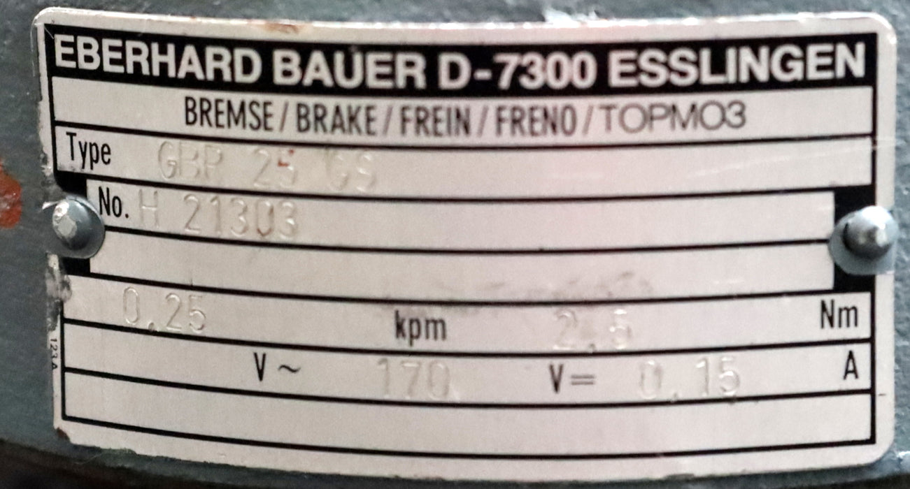 Bild des Artikels EBERHARD-BAUER-Bremse-GBR-25-GS-H-21303-0,25kpm-2,5Nm-170VAC-0,15A-gebraucht