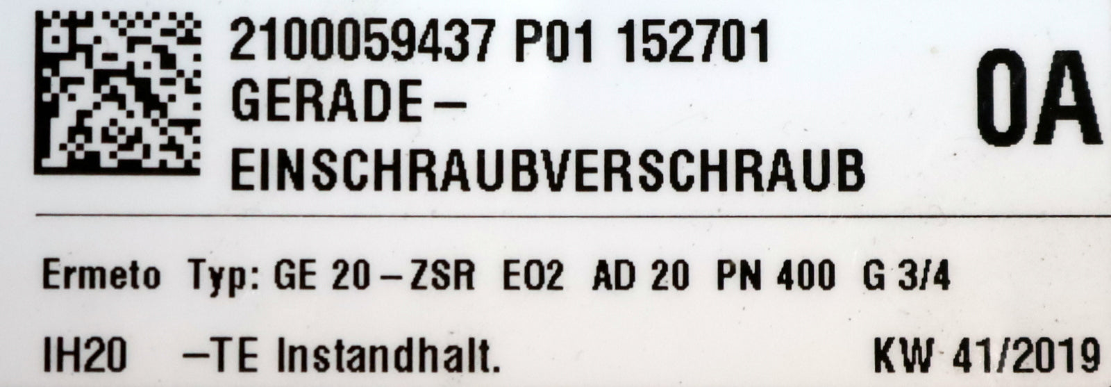 Bild des Artikels ERMETO-5x-Gerade-Einschraubverschraubung-Typ:-GE-20-ZSR-G3/4"-PN400-AD20-EO2