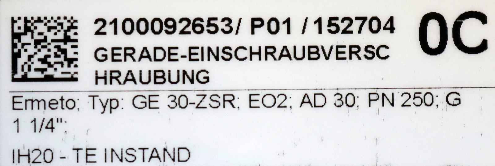 Bild des Artikels ERMETO-Gerade-Einschraubverschraubung-Typ:-GE-30-ZSR-G1-1/4"-AD30-PN250-EO2