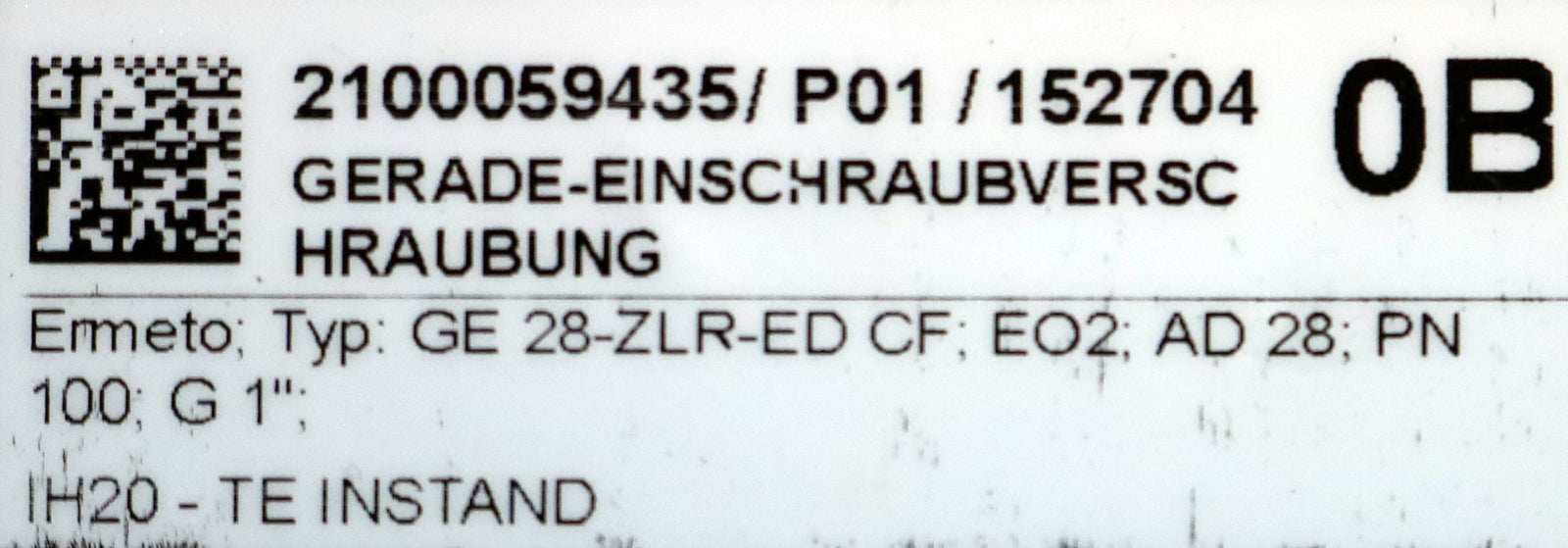 Bild des Artikels ERMETO-Gerade-Einschraubverschraubung-Typ:-GE-28-ZLR-ED-CF-G1"-AD28-PN100-EO2
