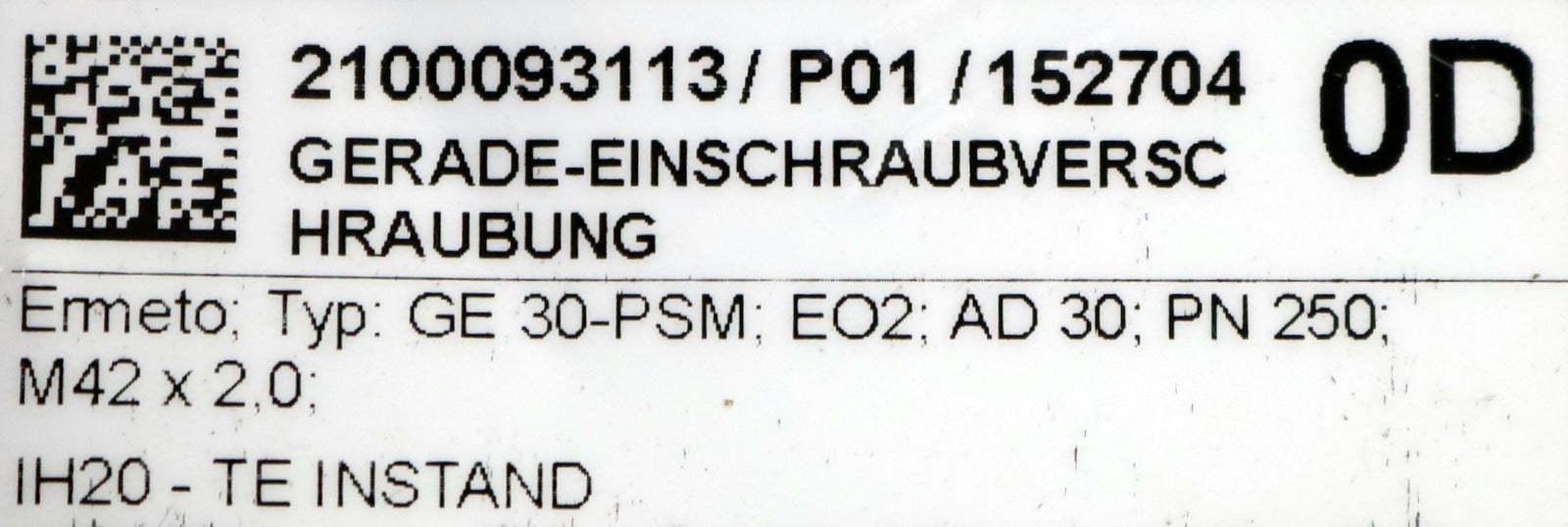 Bild des Artikels ERMETO-Gerade-Einschraubverschraubung-Typ:-GE-30-PSM-M42x2,0-AD30-PN250-EO2