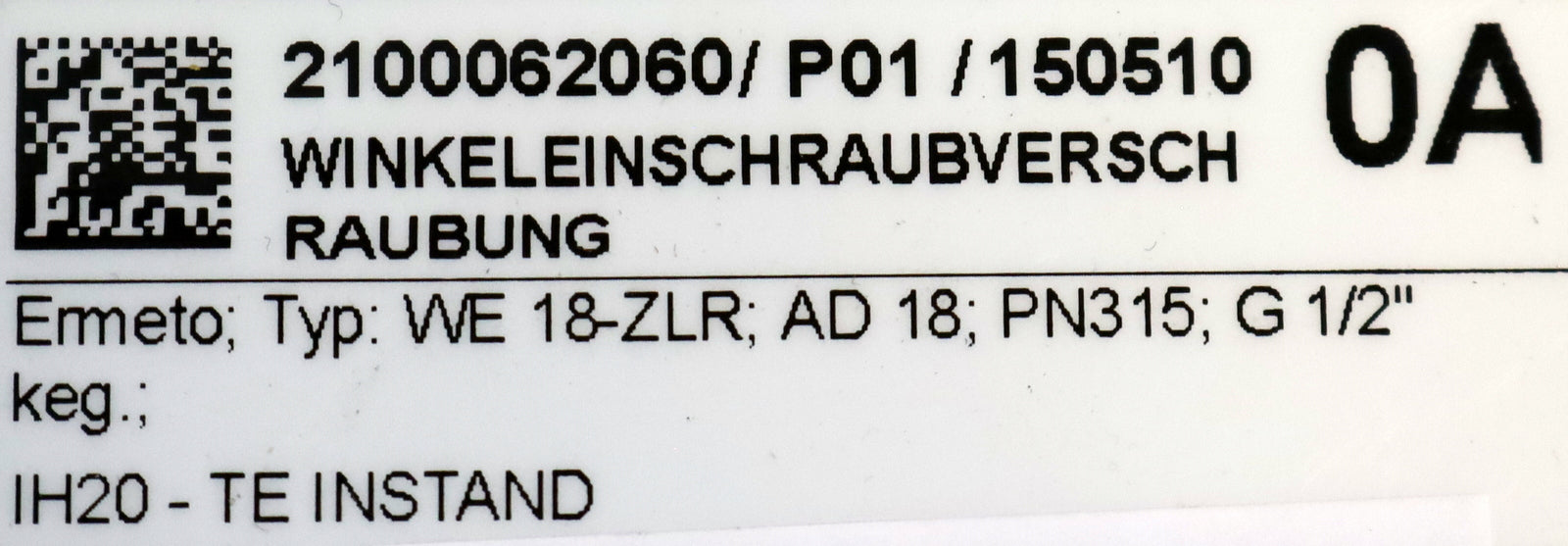 Bild des Artikels ERMETO-2x-Winkel-Einschraubverschraubung-Typ:-WE-18-ZLR-G-1/2"-AD18-PN315