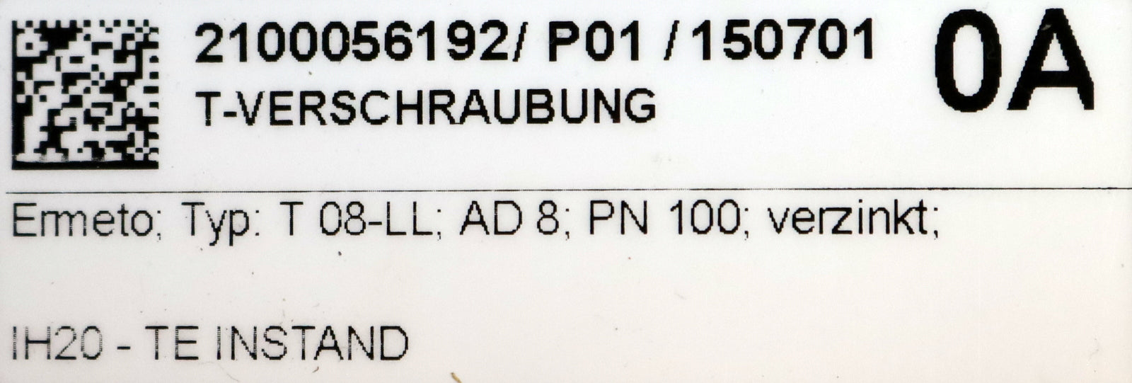 Bild des Artikels ERMETO-5x-T-Verschraubung-Typ:-T08-LL-AD8-PN100-verzinkt-Maße-gesamt-50x33x16mm