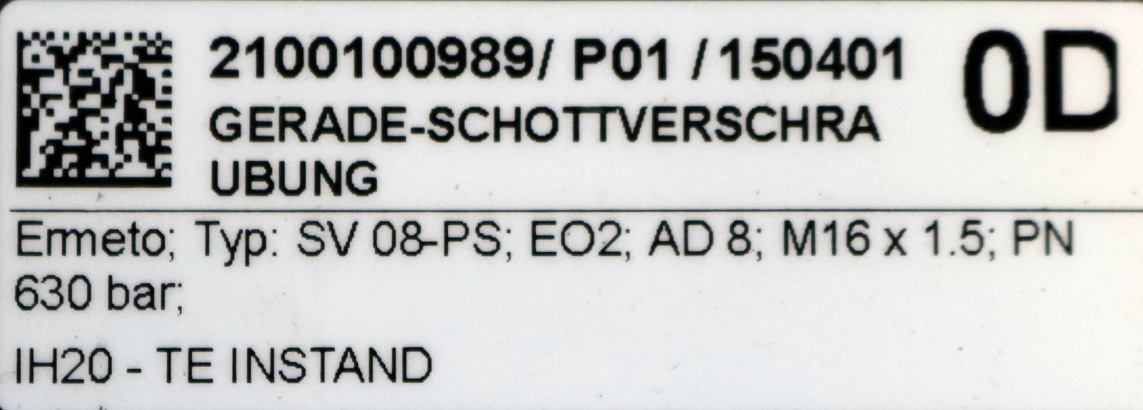 Bild des Artikels ERMETO-5x-Gerade-Schottverschraubung-Typ:-SV08-PS-M16x1,5-AD8-PN630---78x25x25mm