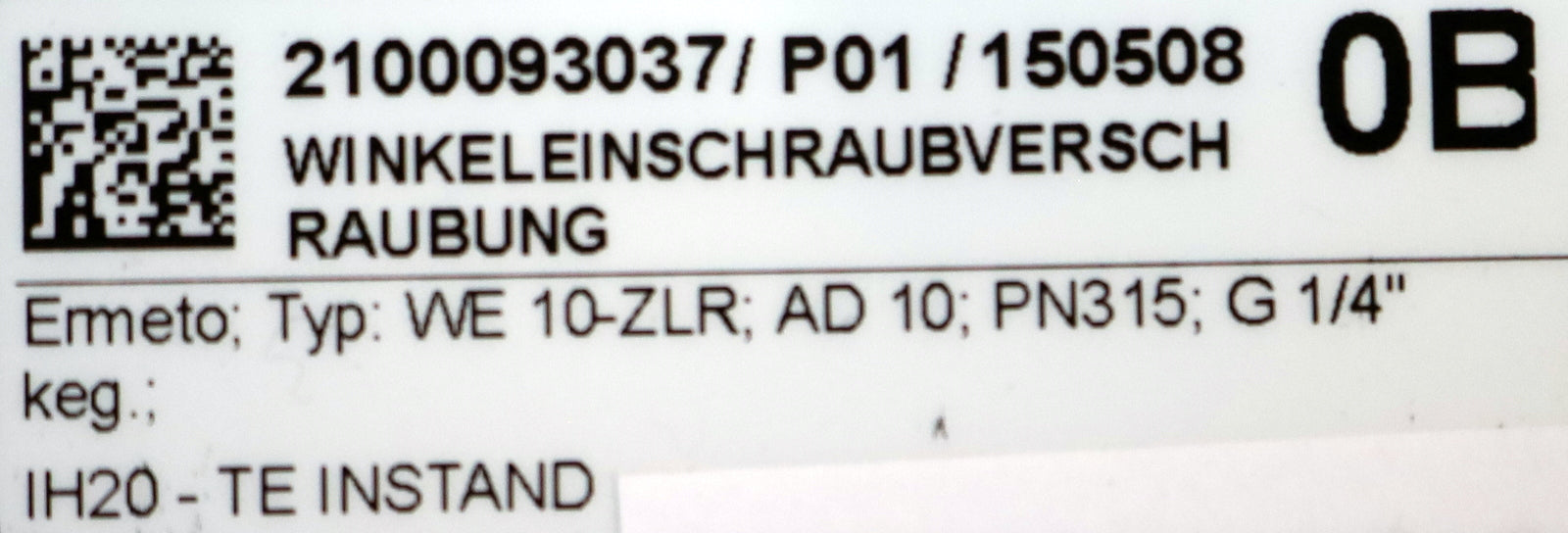 Bild des Artikels ERMETO-5x-Winkel-Einschraubverschraubung-Typ:-WE-10-ZLR-G-1/4"-AD10-PN630