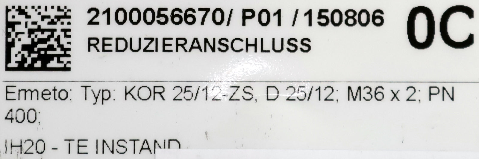 Bild des Artikels ERMETO-Reduzieranschluss-Typ:-KOR-25/12-PS-M36x2-D25/12-PN400-67x52,6x52,6mm