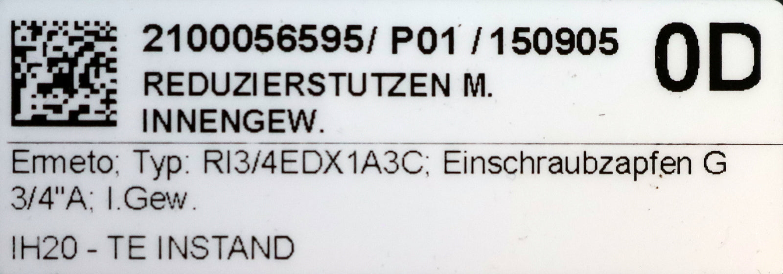 Bild des Artikels ERMETO-Reduzierstutzen-+-Innengewinde-Typ-RI-3/4"EDX1A3C-Einschraubzapfen-G-3/4"