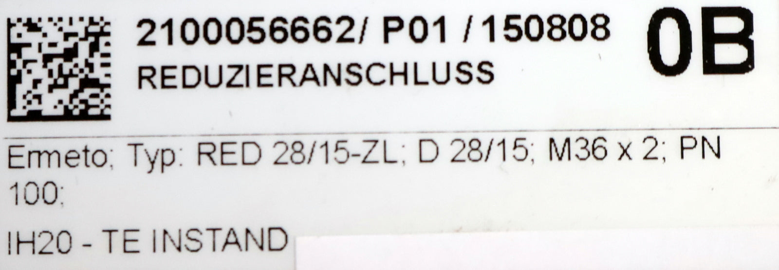 Bild des Artikels ERMETO-Reduzieranschluss-Typ:-RED-28/15-ZL-M36x2-D28/15-PN100