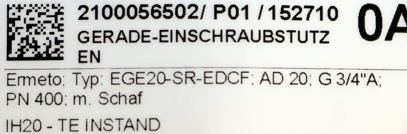 Bild des Artikels ERMETO-Gerade-Einschraubverschraubung-Typ:-EGE20-SR-EDCF-G-3/4"A-AD20-PN400