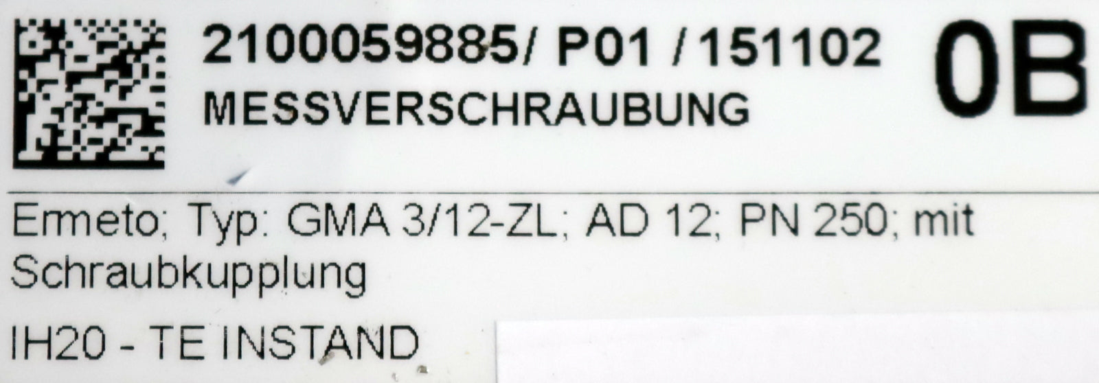 Bild des Artikels ERMETO-Messverschraubung-mit-Schraubkupplung-Typ:-GMA-3/12-ZL-AD12-PN250