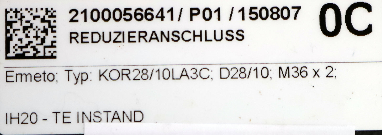Bild des Artikels ERMETO-Konus-Reduzieranschluss-Typ:-KOR-28/10LA3C-D28/10-M36x2---53x46,3x46,3mm