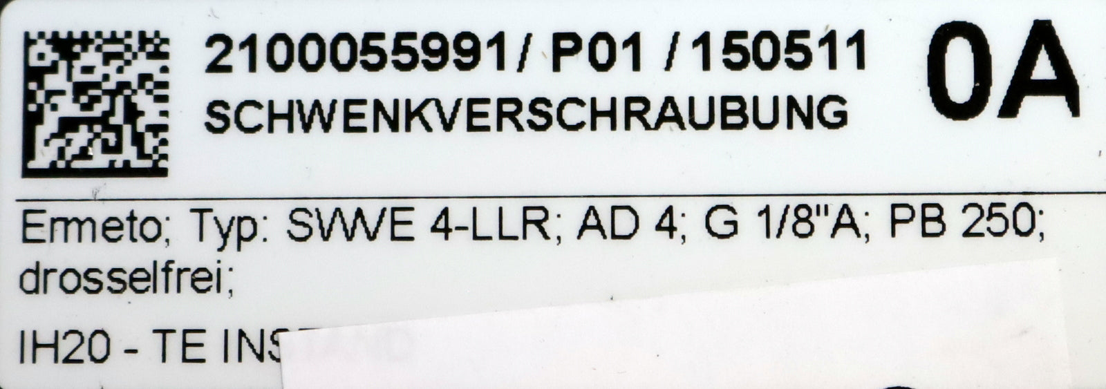 Bild des Artikels ERMETO-8x-Schwenkverschraubung-Typ:-SWVE-4-LLR-G1/8"A-AD4-PB250-drosselfrei