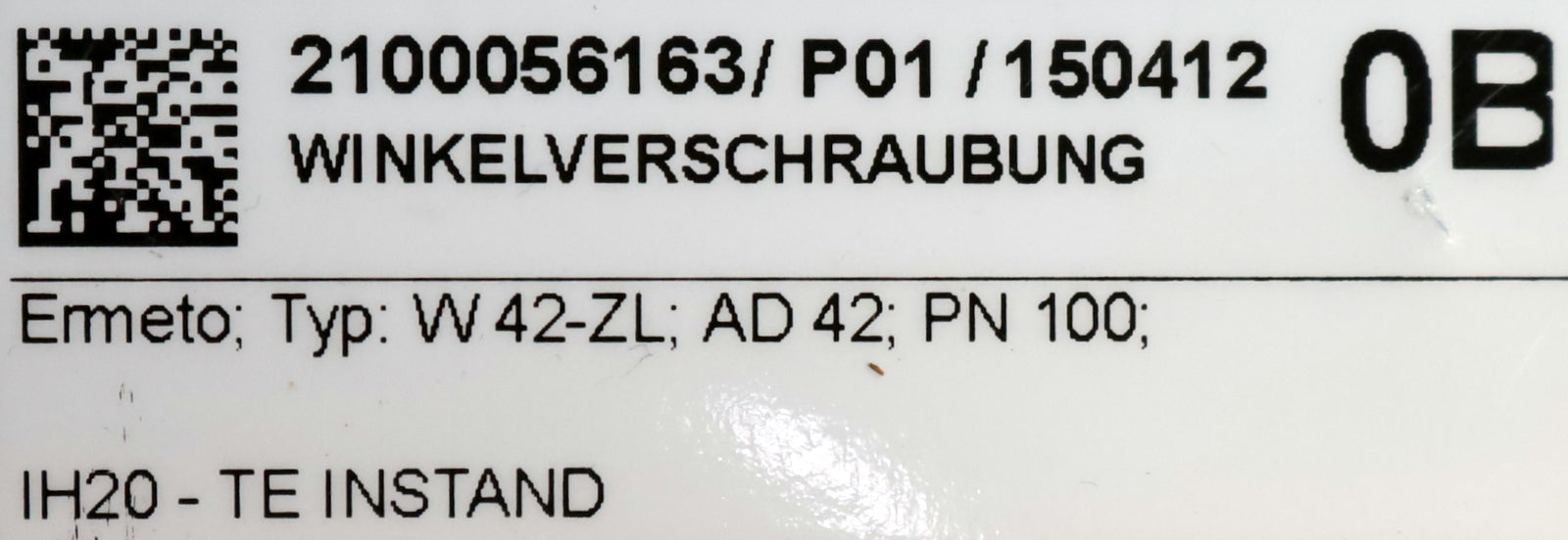 Bild des Artikels ERMETO-Winkelverschraubung-Typ:-W-42-ZL-AD42-Gewinde-Ø-51,8mm-PN100-unbenutzt