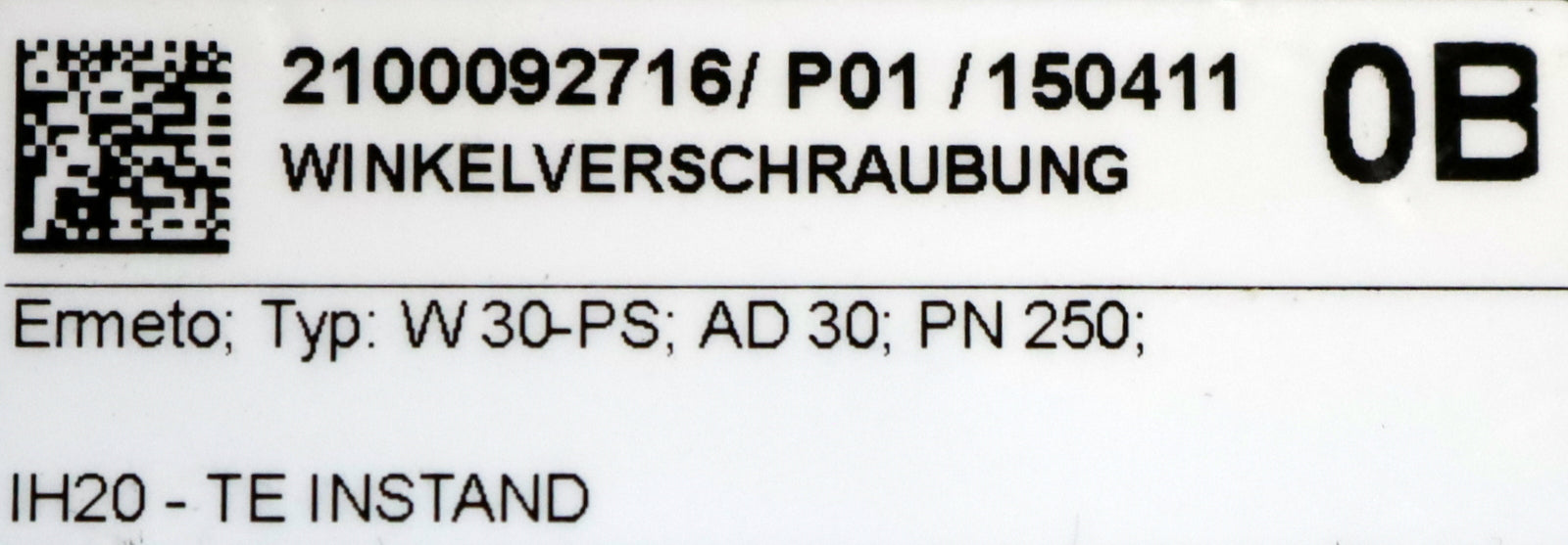 Bild des Artikels ERMETO-Winkelverschraubung-Typ:-W-30-PS-AD30-Gewinde-Ø-41,8mm-PN250-unbenutzt