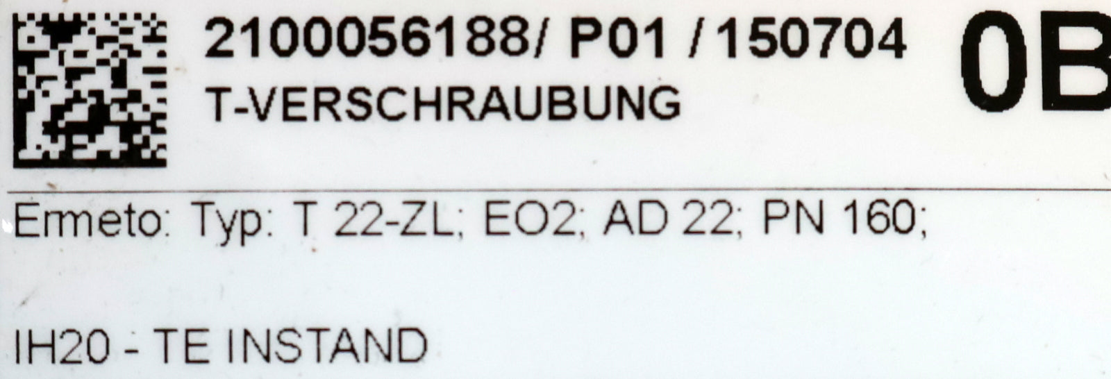 Bild des Artikels ERMETO-T-Verschraubung-Typ:-T22-ZL-AD22-PN160-verzinkt-unbenutzt