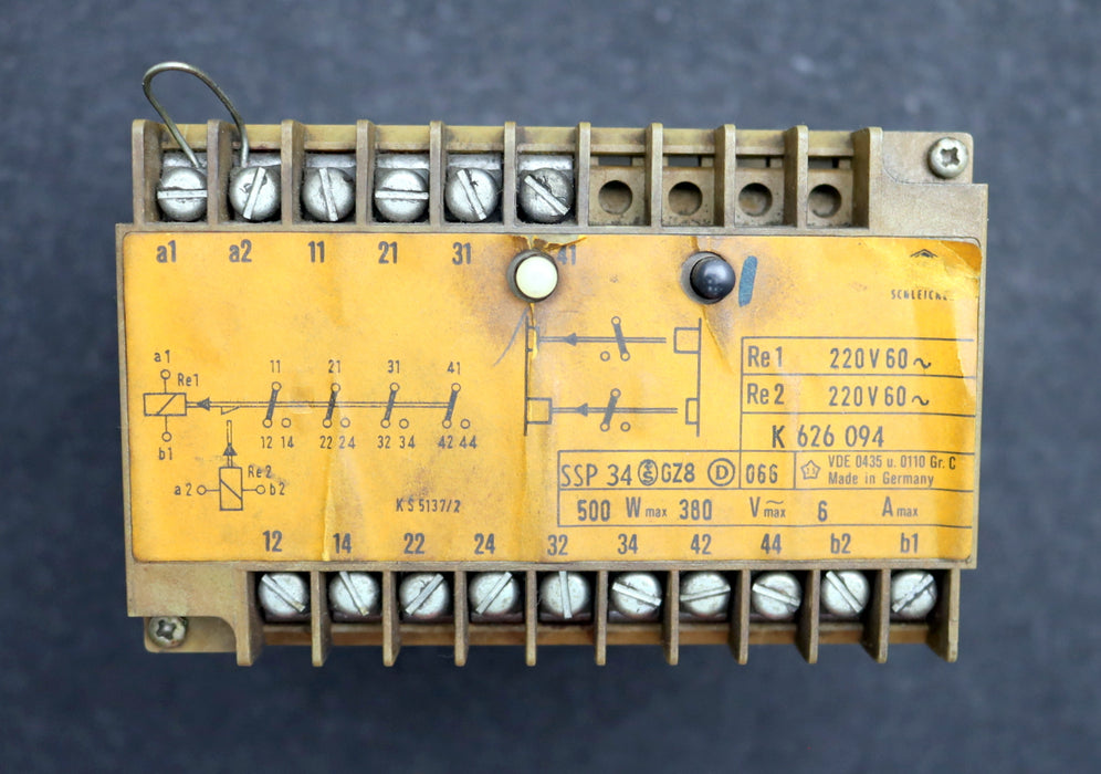Bild des Artikels SCHLEICHER-Kipprelais-K-626-094-SSP-34-500W-380VAC-6A-Re1-/-Re2-=-220V-60Hz