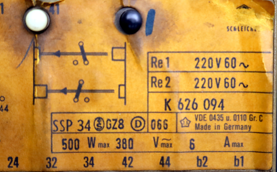 Bild des Artikels SCHLEICHER-Kipprelais-K-626-094-SSP-34-500W-380VAC-6A-Re1-/-Re2-=-220V-60Hz