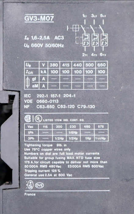 Bild des Artikels TELEMECANIQUE-Motorschutzschalter-GV3-M07-1,6-2,5A-660V-50/60Hz-gebraucht