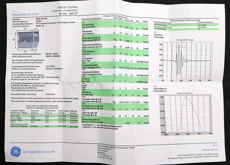 Bild des Artikels GE-KRAUTKRAMER-Winkel-Ultraschall-Prüfkopf-MWB45-2-EN-Nr.-500041-60485-8x9mm-45°