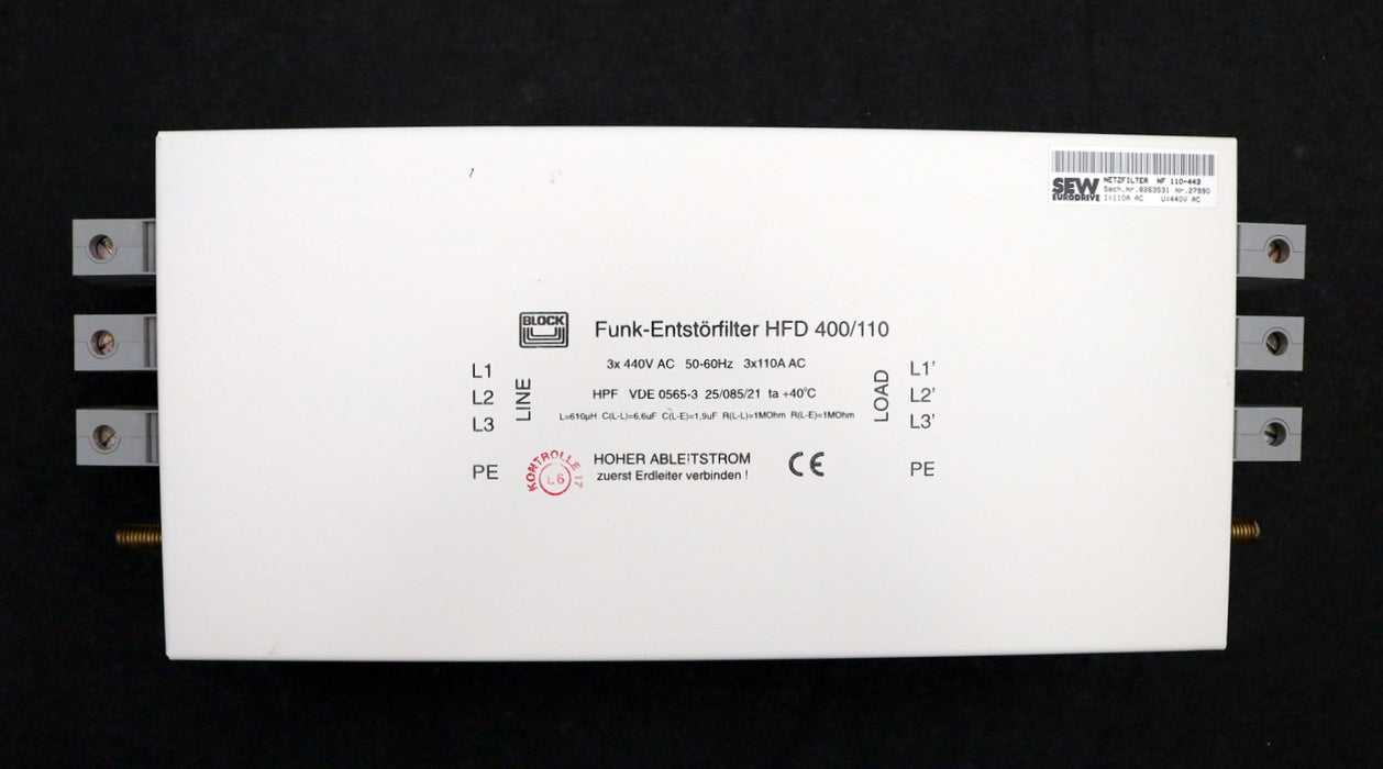 Bild des Artikels SEW-Funk-Entstörfilter-HFD-400/110-NF-110-443-Sachnummer-8263531-I-=-110A-AC
