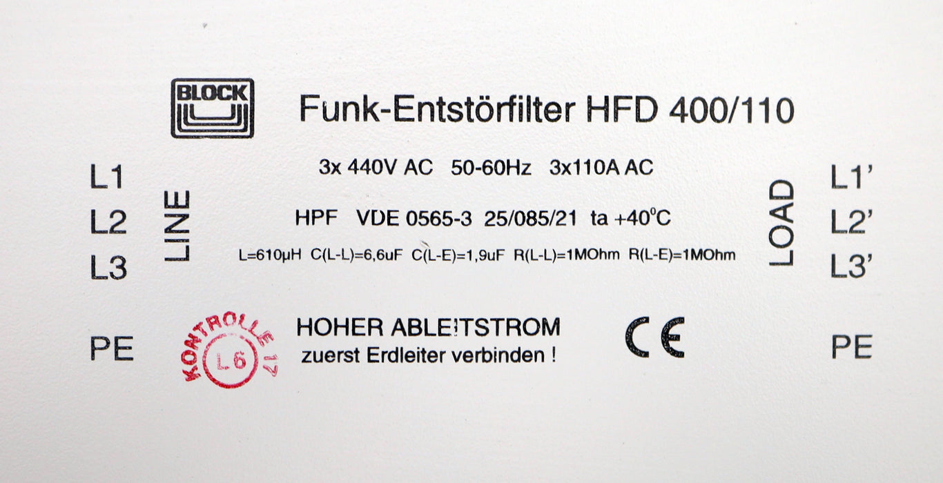 Bild des Artikels SEW-Funk-Entstörfilter-HFD-400/110-NF-110-443-Sachnummer-8263531-I-=-110A-AC
