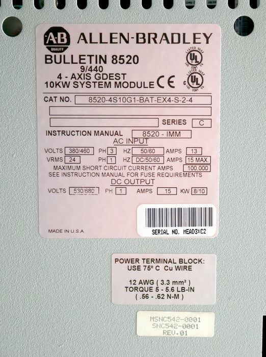 Bild des Artikels ALLEN-BRADLEY-10kW-System-Module-4-axis-GDEST-Cat-No.-8520-4S10G1-BAT-EX4-S-2-4