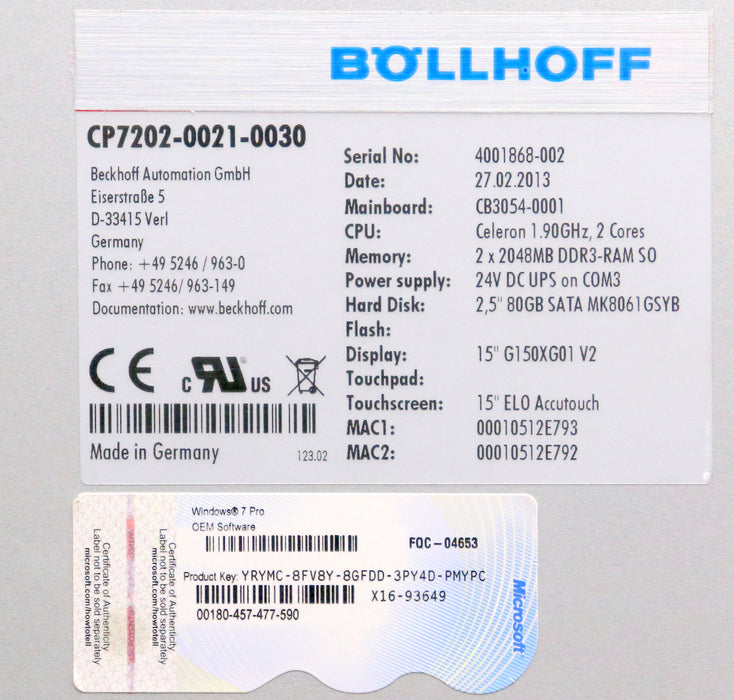 Bild des Artikels BÖLLHOFF-Panel-PC-Tragarmmontage-CP7202-0021-0030-Farb-Touch-Display-15"---2013