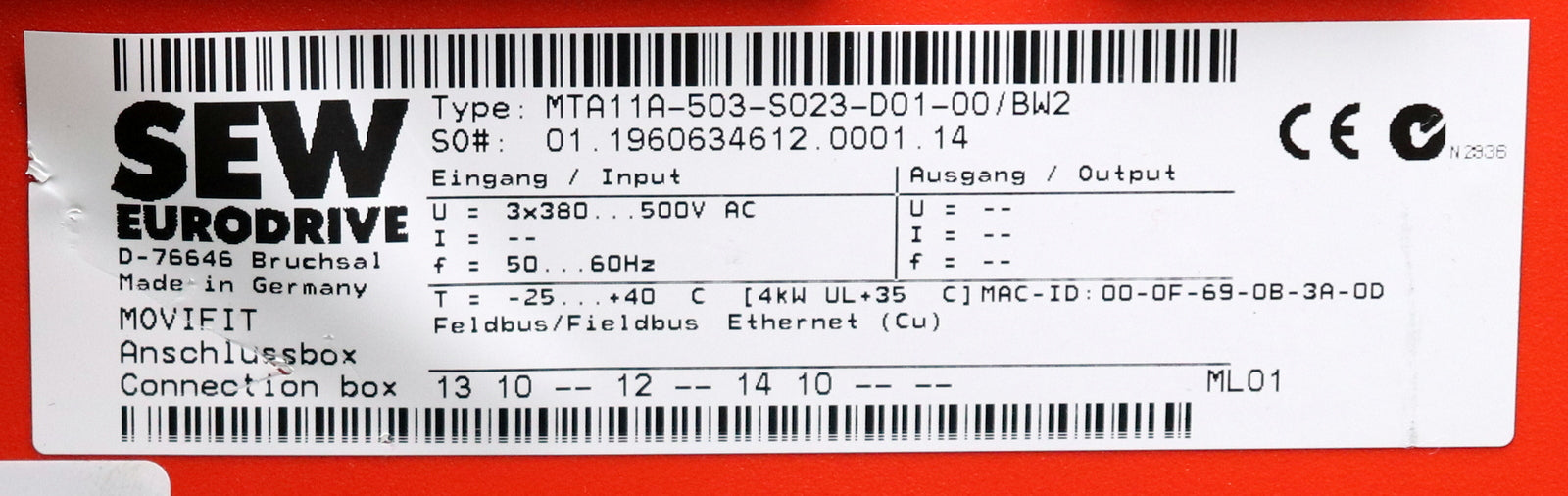 Bild des Artikels SEW-MOVIFIT-Anschlussbox-MTA11A-503-S023-001-00/BW2-+-MTF11A040-503-E21A-15/S11