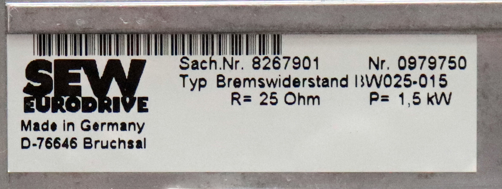 Bild des Artikels SEW-Bremswiderstand-Sach.Nr.-8267901-BW025-015-R-=-25-Ohm-P-=-1,5kW-unbenutzt
